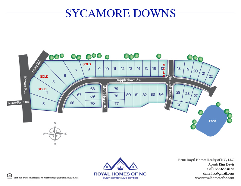 Royal Homes of North Carolina - Sycamore Downs - Dappledown St. - Site Map